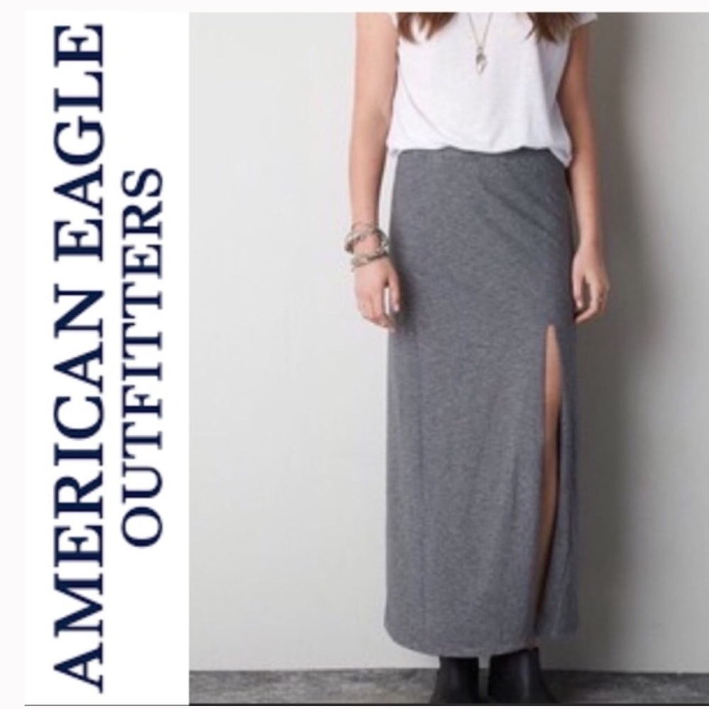 American Eagle Outfitters Maxi Gray Striped Black Slit Sides  pull On Medium